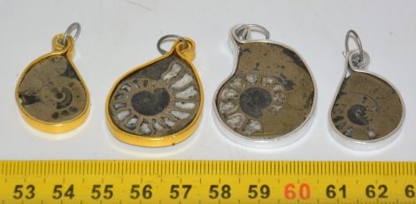 4 pyritised ammonite pendants